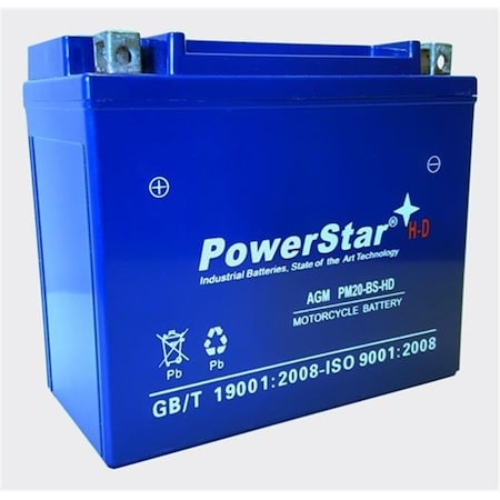PowerStar PM20-BS-HD-555 YTX20-BS Motorcycle Battery For Harley Davidson 65991-82B - 3 Years Warranty